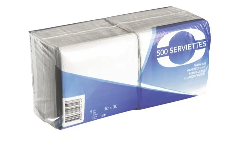SERVIETTE 1 PLI 30*30CM BLANCHE (500 x 10)